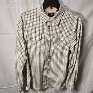 Wrangler Button Down Mens M White Green Plaid Authentic Shirt Long Sleeve Pocket